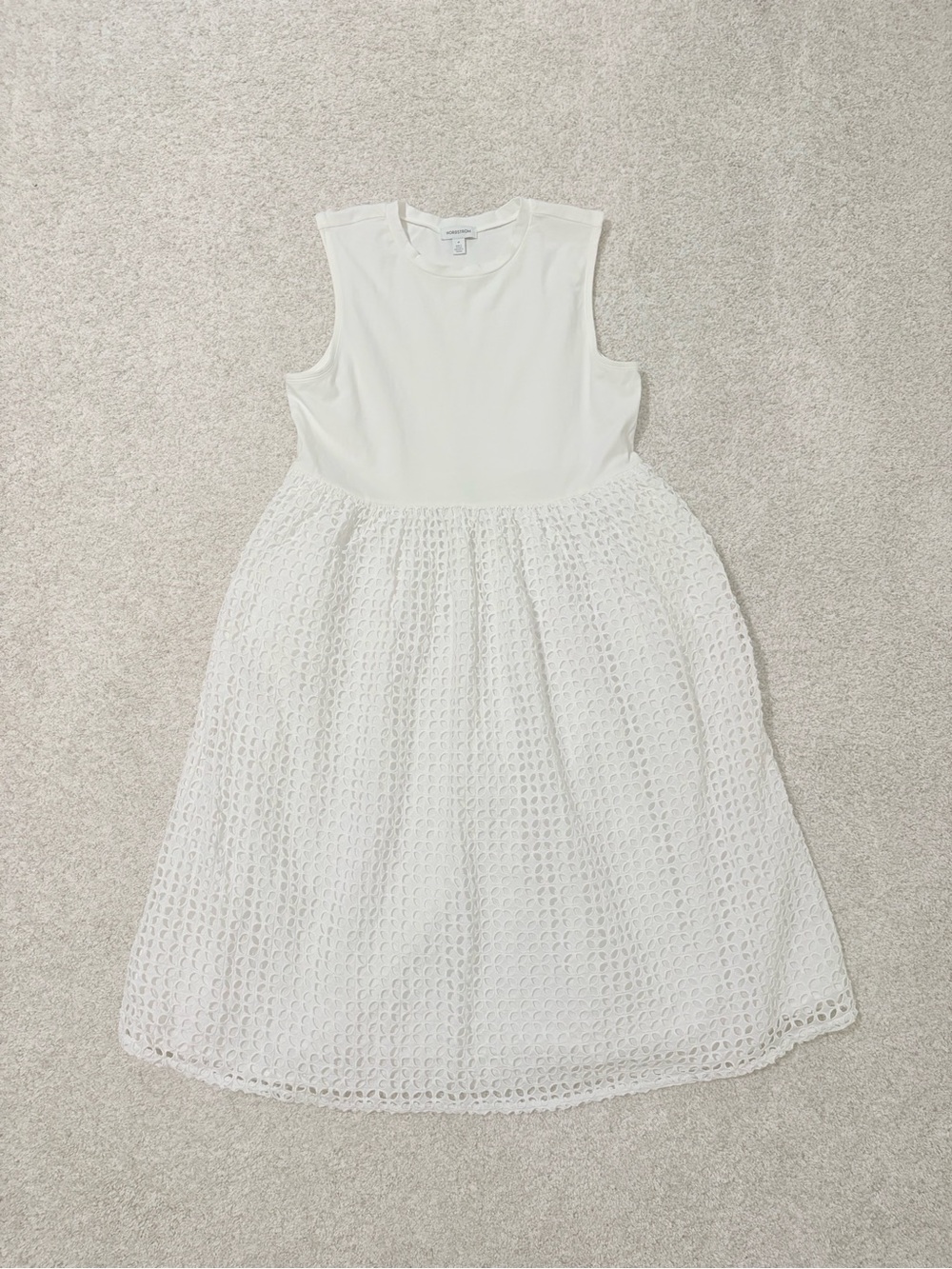 Nordstrom White Sleeveless Eyelet Midi Dress Size Medium